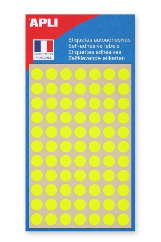 Apli Lot de 5 Etui de 385 pastilles adhésives jaune fluo, diam. 8 mm (5 feuilles / cdt) - 3270241118520_0