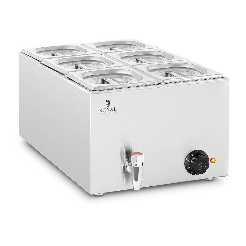 Bain-marie professionnel 600 Watts - 6 bacs GN 1/6 avec couvercles - Robinet de vidange - Royal Catering_0