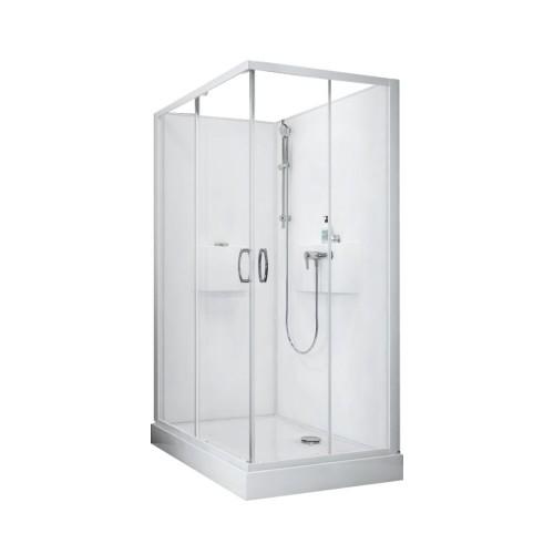 CABINE DE DOUCHE 120X80 CM IZIBOX2 - ACCÈS D'ANGLE PAR PORTES COULISSANTES TRANSPARENTES LEDA