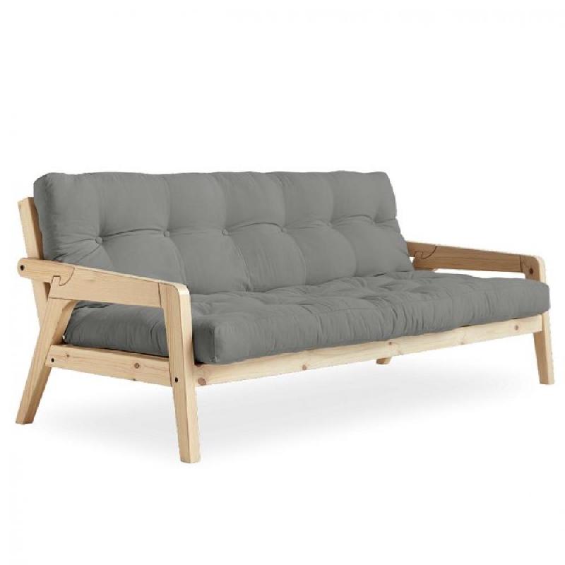 Canapé convertible futon Grab en pin naturel - Coloris gris - Couchage 130x190 cm - Style scandinave_0