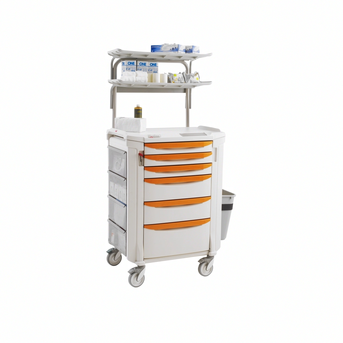 Chariot à pansements robuste en polymère antimicrobien Microban® - facile à nettoyer et à désinfecter - Flexline 131 avec tiroirs et accessoires_0