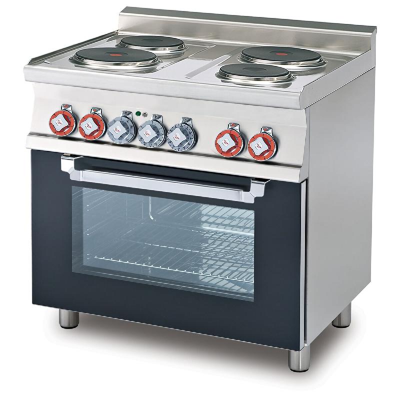 Cuisinière électrique triphasée à 4 plaques avec four électrique multifonctions. Dimensions 80x60 h90 cm. Porte en verre. Modèle CFM4-68ET - 2228_0