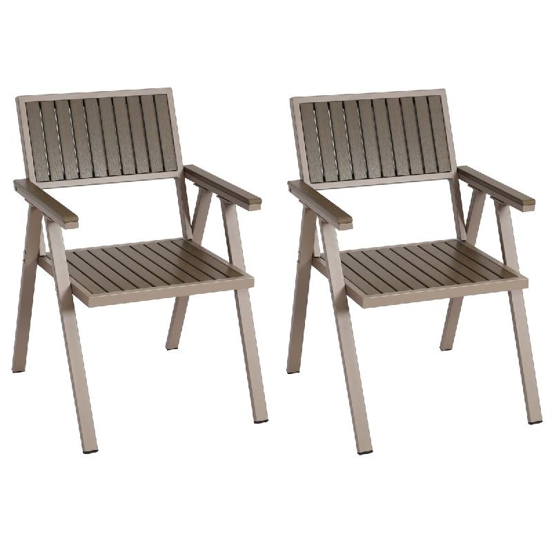 Décoshop26 - Lot de 2 chaises de jardin extérieur en aluminium aspect bois structure gris champagne 04_0007302 - gris aluminium 3000262048281_0