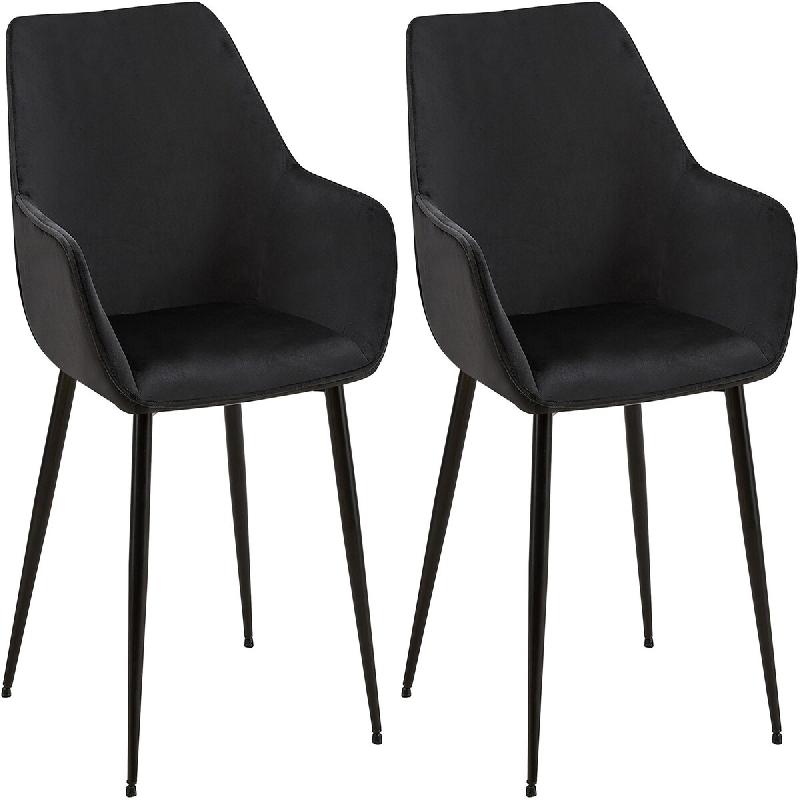 Décoshop26 - Lot de 2 chaises de salle à manger en tissu velours noir et pieds en métal noir 10_0001581 - noir métal 3000250557146_0