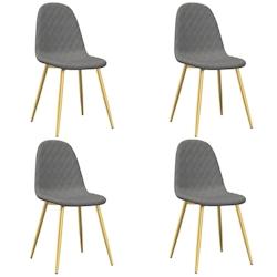 Décoshop26 - Set de 4 chaises de salle à manger en tissu velours gris clair couture losange pieds fer doré DEC025622 - gris 3000255352326_0