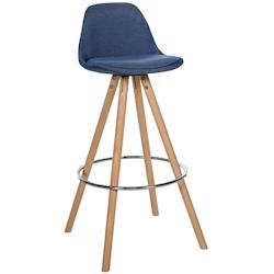 Décoshop26 - Tabouret de bar chaise haute x1 repose-pieds style scandinave en tissu bleu structure en bois clair rond 10_0004636 - bleu 3000252207490_0