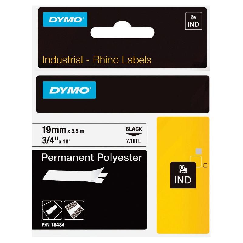 DYMO RUBANS TITREUSE DYMO RHINO - ÉCRITURE NOIR / FOND BLANC - 19 MM X  LONGEUR 3,5 M - POLYESTER - MODÈLE 18484