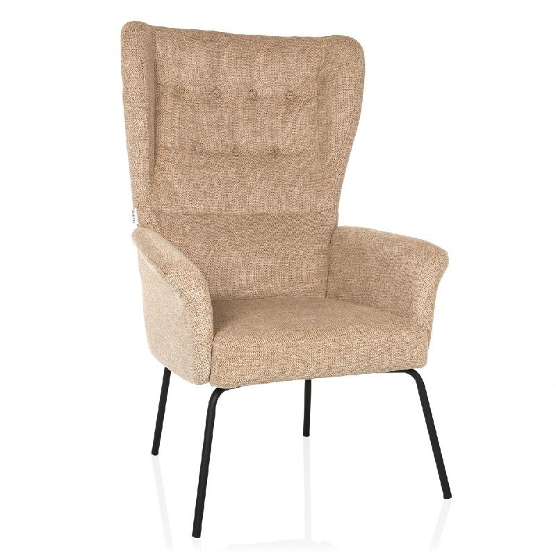 Fauteuil de relaxation / Fauteuil à oreilles HAVENIO tissu abricot hjh LIVING - marron polyester 621989_0