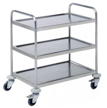 Guéridon inox ECO 3 plateaux - 710x405xH810 mm - Référence CH80963 - Charge 250 kg - Roulettes pivotantes avec frein_0