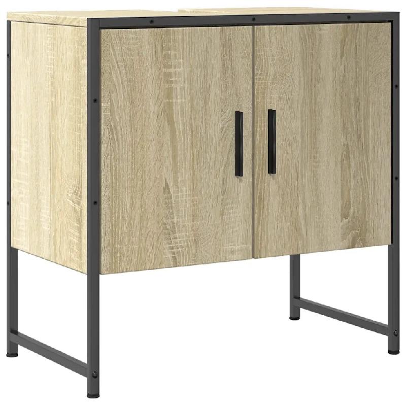 Helloshop26 - Armoire lavabo de salle de bain design compacte rangement optimisé 60 x 33 x 60 cm en bois chêne sonoma 02_0049451 - Bois massif 30002_0