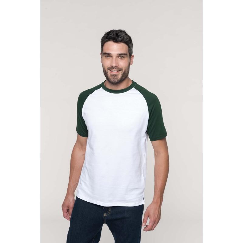 K330 - T-shirt de baseball bicolore manches courtes - 100% coton avec fentes latérales_0