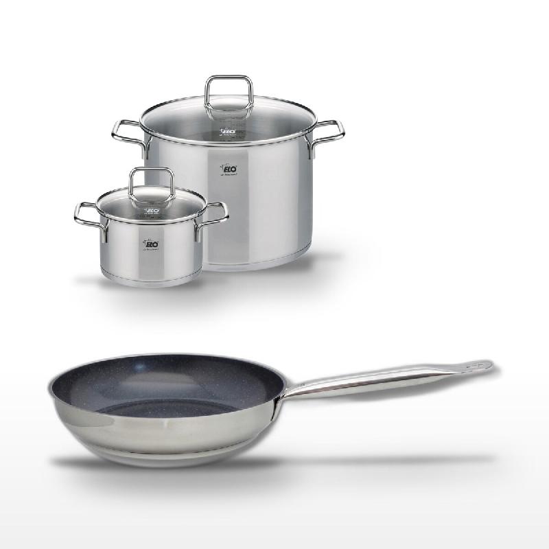Lot Poêle 28cm et 2 Faitouts 20/26cm Elo Profi Therm Platinum - gris inox 3176239951844_0