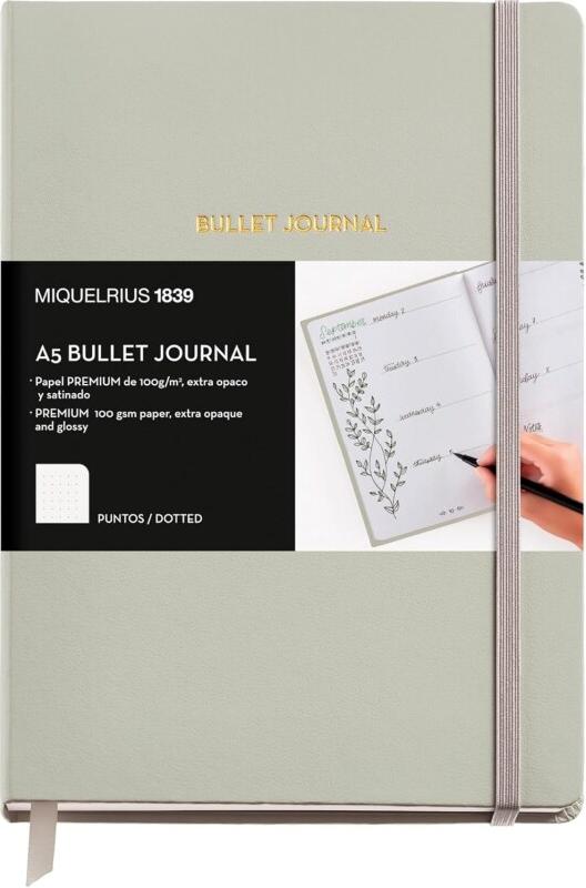 MIQUELRIUS Carnet Bullet Journal A5, 192p./96 feuilles papier 100 g/m², couv. Grise, dot grid - 8422593081488_0