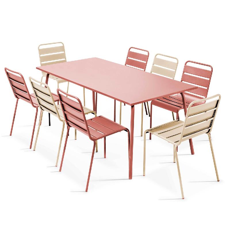 Oviala Business Ensemble table de jardin et 8 chaises en métal argile et ivoire, L 180 x l 90 x h 72 cm Oviala - rose 116657_0