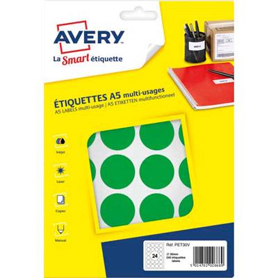 PASTILLES ADHESIVES AVERY - DIAMETRE 30 MM - IMPRIMABLES - VERT - SACHET DE 240