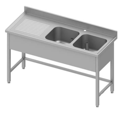 Plonge inox renforcé adossée avec 2 bacs  à droite sans étagère 1700x600x900 - 934556170_0