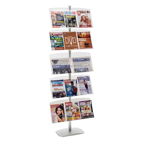 PRÉSENTOIR VITRINE PRESSE H 200 CM 5 ÉTAGÈRES