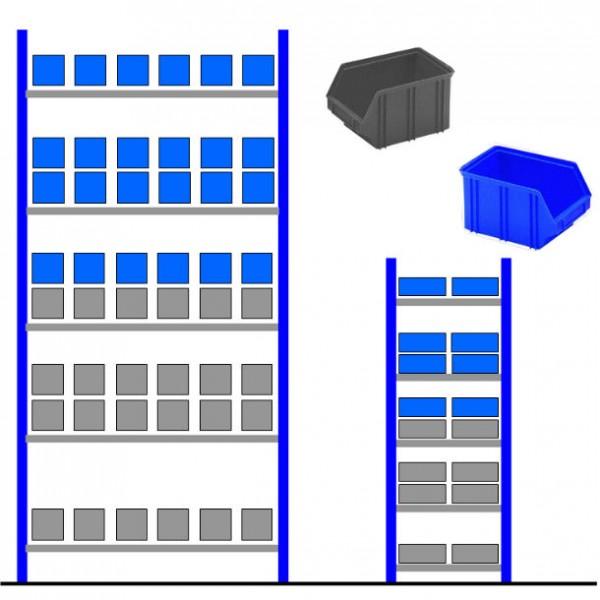 Rayonnage métallique avec bacs éco Bleu - Gris Départ - 96 bacs_0