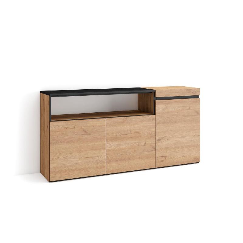 SKRAUT HOME Buffet salon et cuisine, 150x75x35cm, 3 Portes, Meuble chaussure, Chêne et noir - beige Bois manufacturé 69_1_0