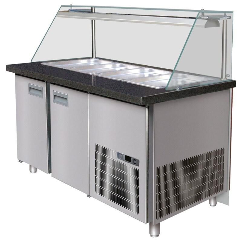 Table de préparation réfrigérée avec 3 portes et vitre vertical, 5x GN 1/1, 0°/+10°C 2000x880x850 mm - VIRTUS - 0651637013545_0