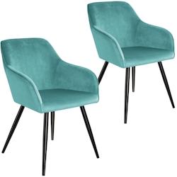 Tectake Chaise MARILYN Effet Velours Style Scandinave - turquoise/noir, Lot de 2 -404054 - bleu plastique 404054_0