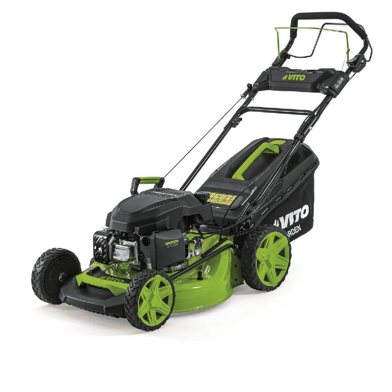 Tondeuse à gazon Thermique 5.5 CV 190cc Moteur 4T Essence Coupe 51cm Bac 60L Mulching 7 hauteurs 25 à 75mm Entretien Jardin VITO - vert 5604612759285_0
