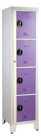 VESTIAIRE VISITABLE LDÉAL COLLÈGE - 1 COLONNE 4 CASIERS MONOBLOC GRIS LILAS