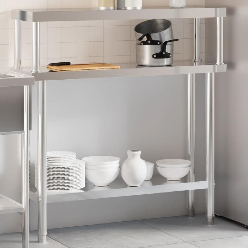 Vidaxl table de travail de cuisine avec étagère 110x30x120 cm inox 3208894_0