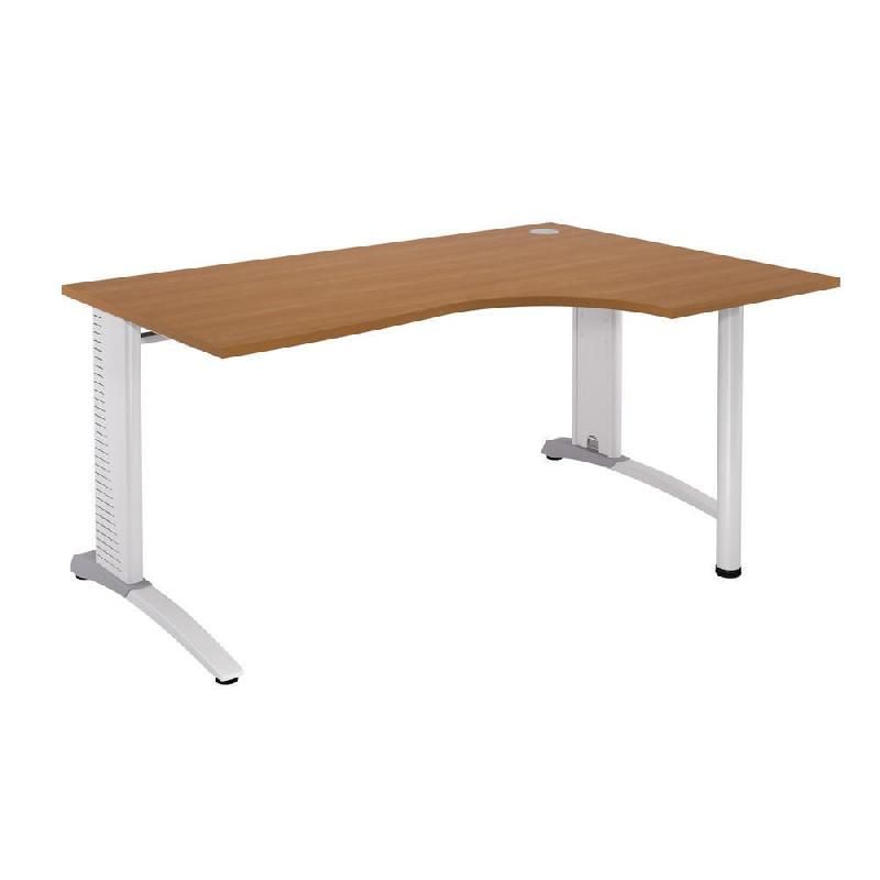 BUREAU COMPACT RETOUR À DROITE BIOSPACE 2 - L. 180 X P. 110 CM - PLATEAU 'MERISIER' - PIEDS L 'BLANC' - EMBASES : 'ALUMINIUM'.