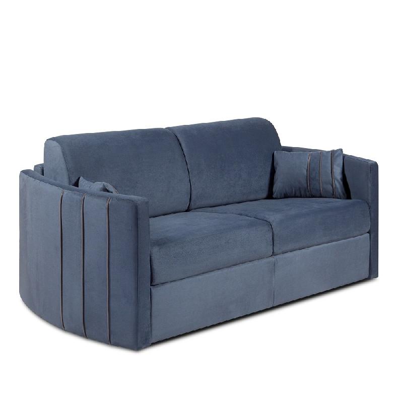 CANAPÉ LIT EXPRESS CAPRI COUCHAGE 120 CM SOMMIER LATTES MATELAS 16 CM ACCOUDOIRS STYLISÉS VELOURS BLEU NUIT_0