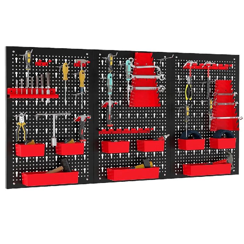 COSTWAY mur d'outils 120x60x2cm, panneau perforé avec 9 boîtes, crochets et accessoires, rouge - noir Acier inoxydable 18/8 FM32212DQ_0