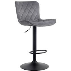 Décoshop26 - Tabouret de bar x1  coutures décoratives pied trompette hauteur réglable en métal noir assise en velours gris foncé 10_0004861 - gri_0