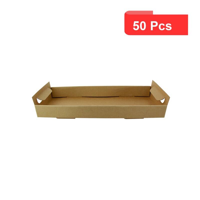ECOLOMIQUE - 50 Pcs - Plateau en carton kraft brun - 390 x 150 mm, Hauteur: 44 mm, avec poignées - ECO210PAPTRAY15 - marron en carton NVS210PAPTRAY15_0