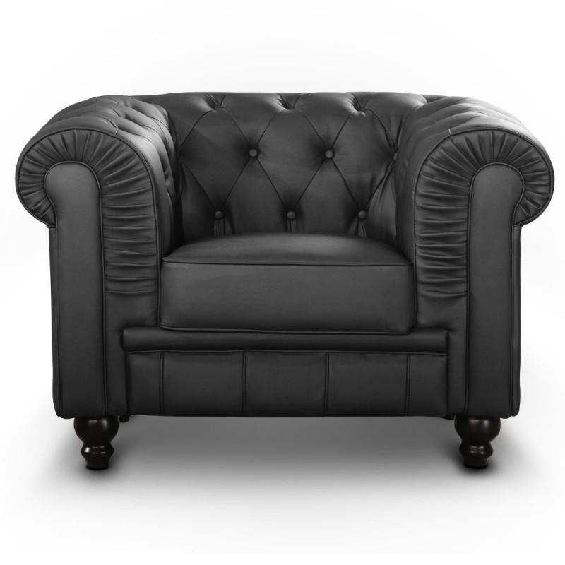 FAUTEUIL DESIGN CHESTERFIELD 110CM NOIR - PARIS PRIX_0