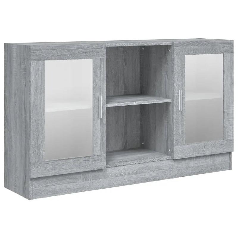 Helloshop26 - Armoire à vitrine rangement 120 x 30 x 70 cm design épuré salle à manger en bois d'ingénierie gris 02_0048222 - gris verre 3000235166967_0