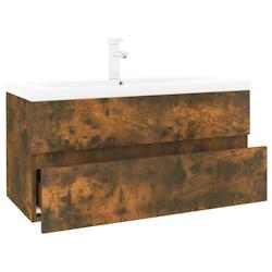 Helloshop26 - Meuble lavabo avec bassin intégré chêne fumé bois d'ingénierie 02_0006871 - 3000372282728_0