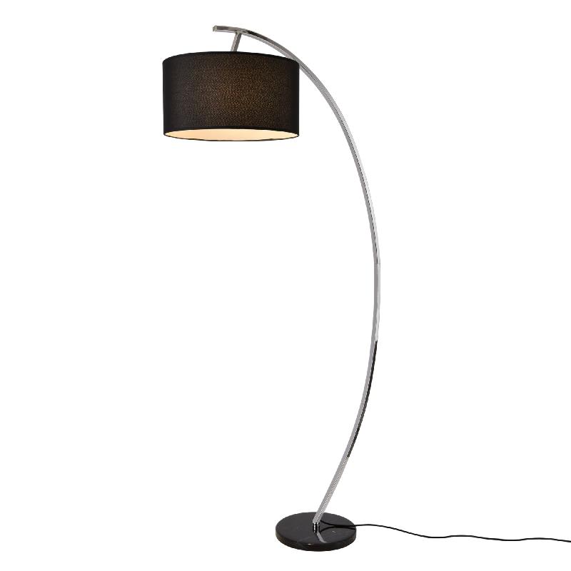 Lampadaire sur pied lampadaire moderne interrupteur sur câble base en marbre e27 abat-jour textile150 cm noir 03_0002461