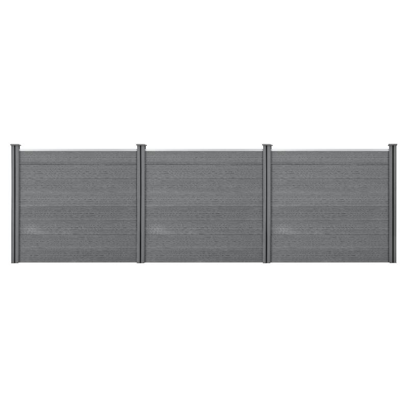 LOT DE 24 CLÔTURES DE JARDIN BRISE-VUE AVEC 4 POTEAUX PLANCHES BOIS COMPOSITE WPC 165X466CM GRIS 03_0005791_0