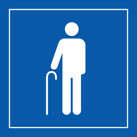 LOT DE 3 - PANNEAU ACCÈS PRIORITAIRE AUX PERSONNES ÂGÉES - ISO 7001 - 250 X 250 - BLEU - VINYLE SOUPLE AUTOCOLLANT