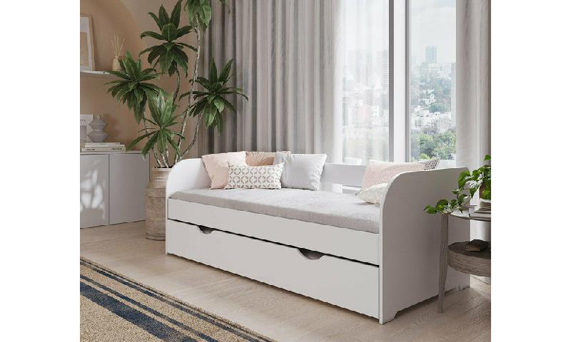 PACK LIT BANQUETTE GIGOGNE FLOCON + 2 MATELAS  BLANC 80X200 CM/OPT:MATELAS ELBE HD