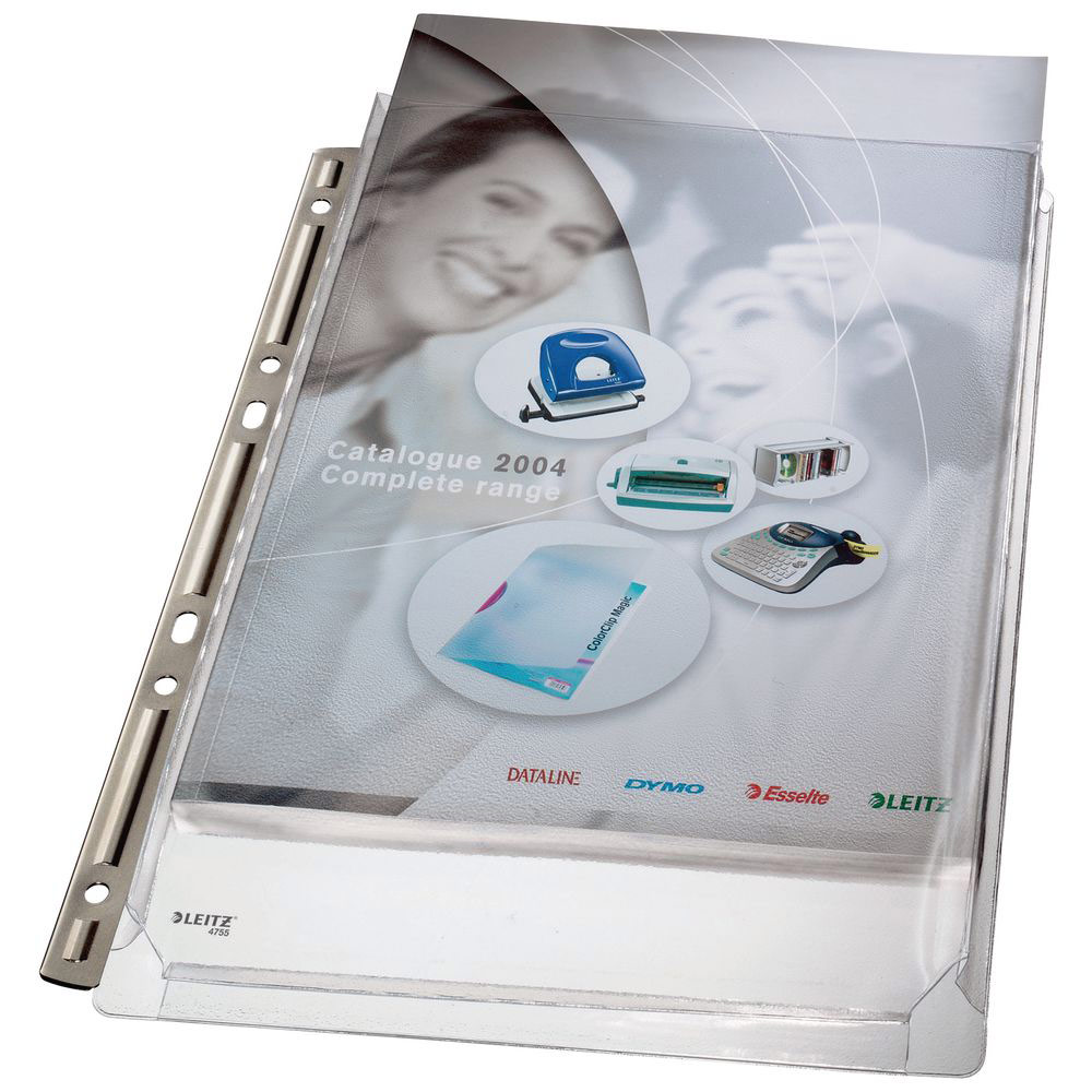 POCHETTES-PLAN PERFOREE LEITZ - PVC 17/100E - SOUFFLET 2 CM - A4 - SANS RABAT - SACHET DE 5