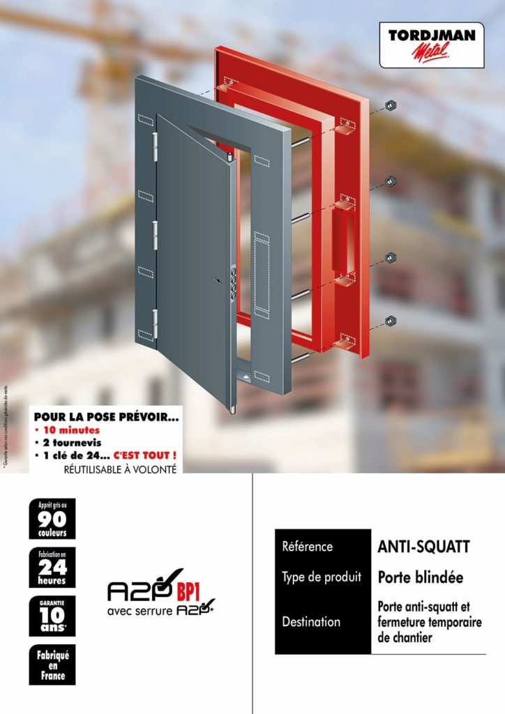 Porte anti-squat conçue pour protéger efficacement les locaux vides, certifitée par le CNPP :  A2P BP1 - TORDJMAN Métal_0