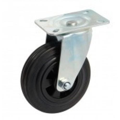 ROULETTE PIVOTANTE À PLATINE CAOUTCHOUC NOIR 80 MM - CHARGE 60 KG - ROULEMENTS À ROULEAUX AVL