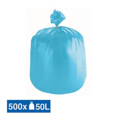 Sacs poubelle déchets légers 1er prix bleus 50 L, lot de 500_0