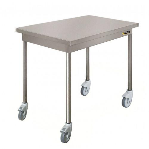 TABLE DE TRAVAIL CENTRALE EN INOX SUR ROULETTES 700 X 2000 MM