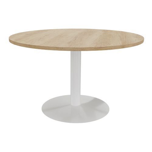 TABLE RÉUNION PIED CENTRAL MÉTAL Ø 120 CM CHÊNE VIEILLI/BLANC - BURONOMIC