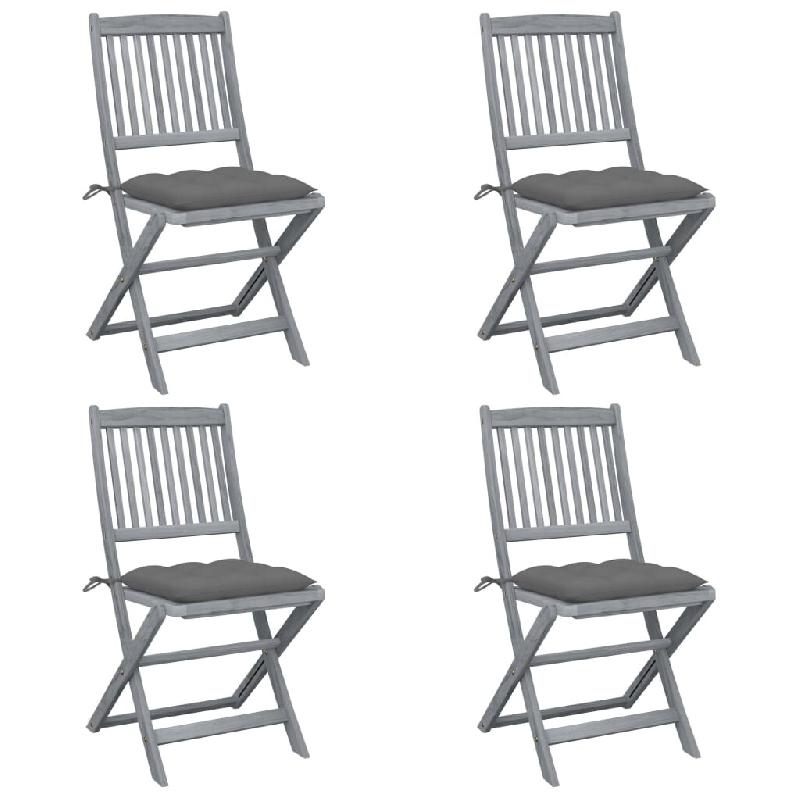 VidaXL Chaises Pliables D Extérieur Lot De 4 Et Coussins Bois D Acacia - gris 3064579_0