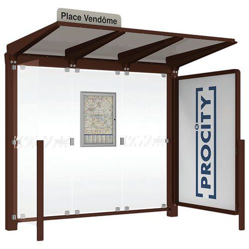 ABRI BUS VENISE 2.50 M 1 VITRINE 1 BARDAGE LAT. MARRON 8017 - PROCITY