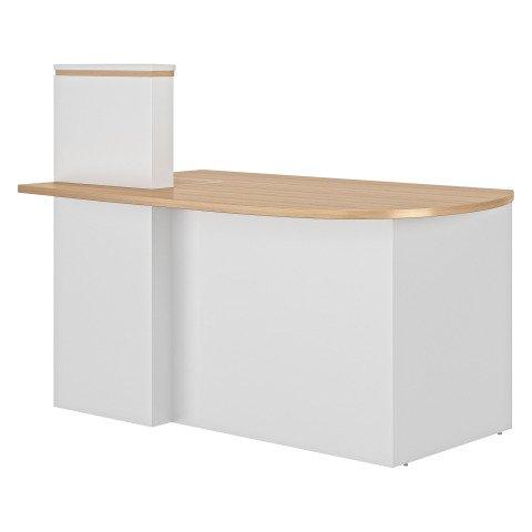 BANQUE D'ACCUEIL D'ANGLE COMPACTE RETOUR À DROITE L 145 CM WELL - BLANC / CHÊNE CLAIR