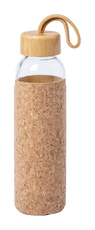 Bouteille de sport en verre - manchon en liège naturel, couvercle en bambou, 500 ml_0